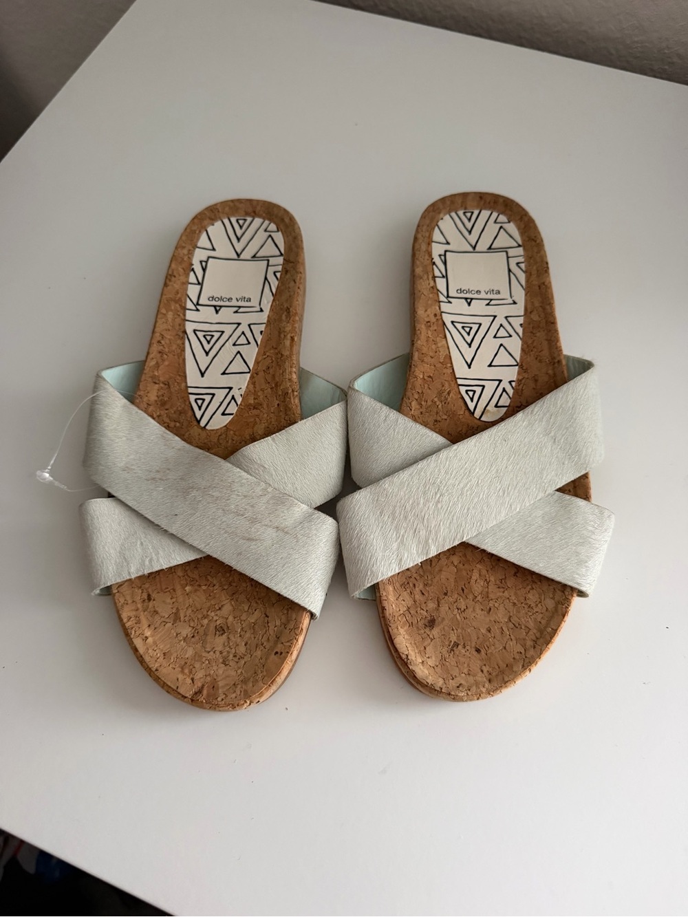 Dolce Vita White Crisscross Cork Slide Sandals